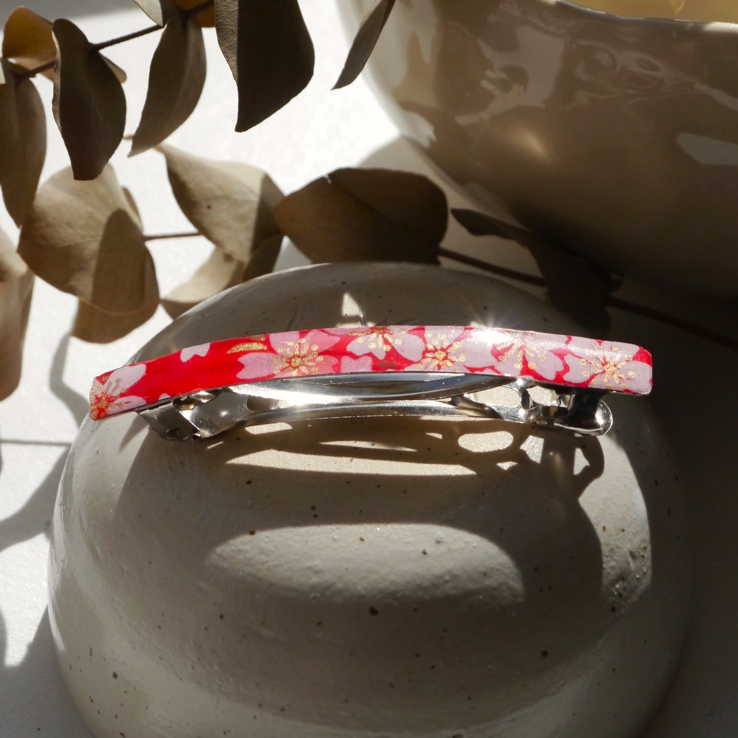 Grande barrette cheveux à clip en papier japonais - Rouge