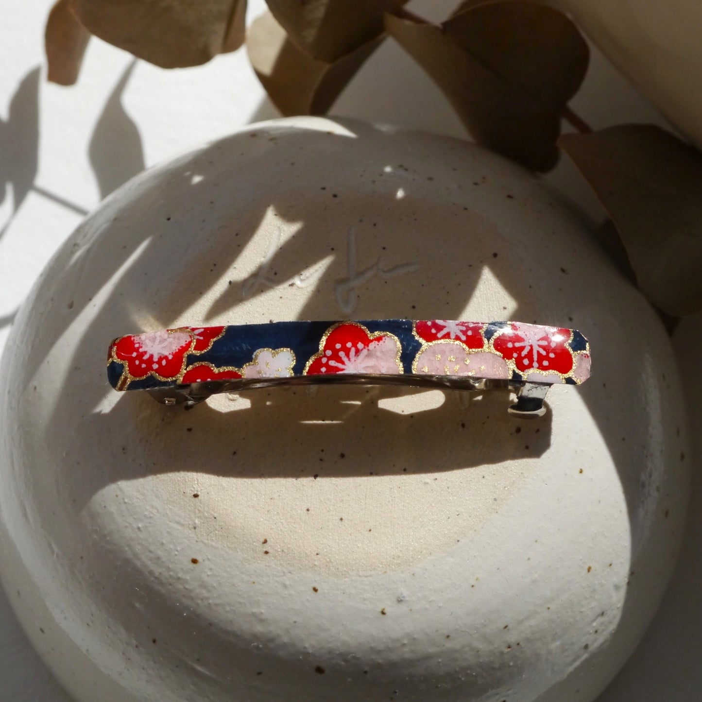 Petite barrette cheveux à clip en papier japonais - Prune