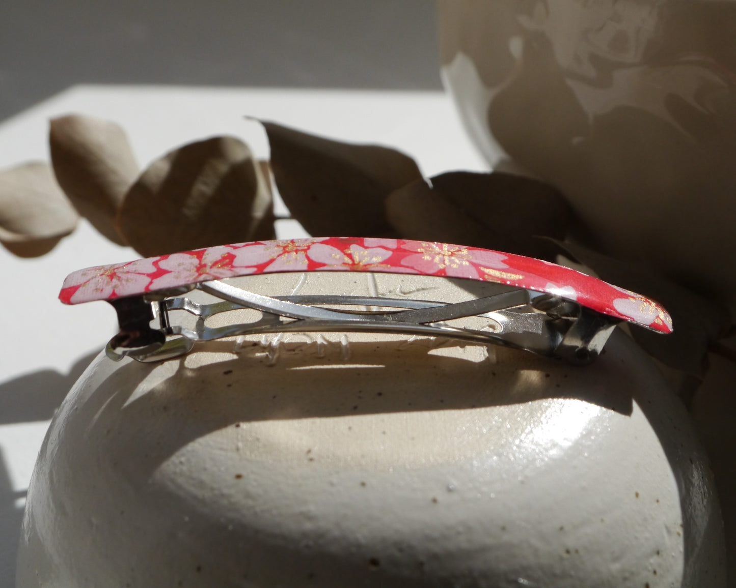 Grande barrette cheveux à clip en papier japonais - Rouge