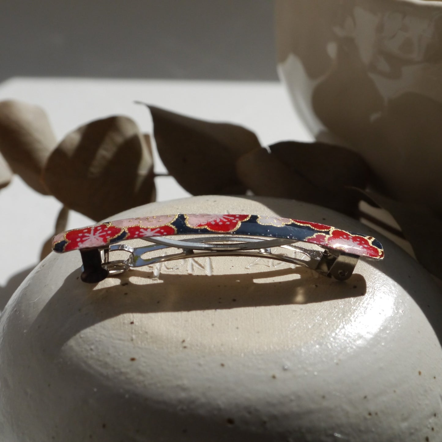 Petite barrette cheveux à clip en papier japonais - Prune