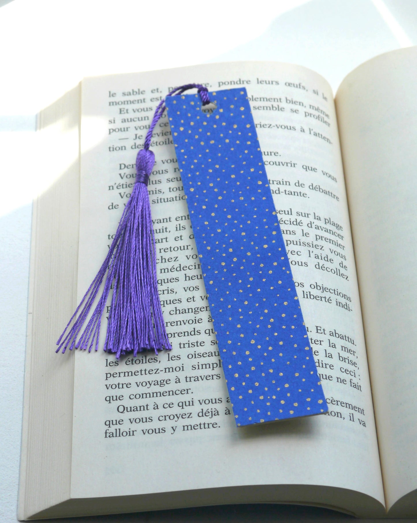 Marque-page en papier japonais - Bleu nuit et or