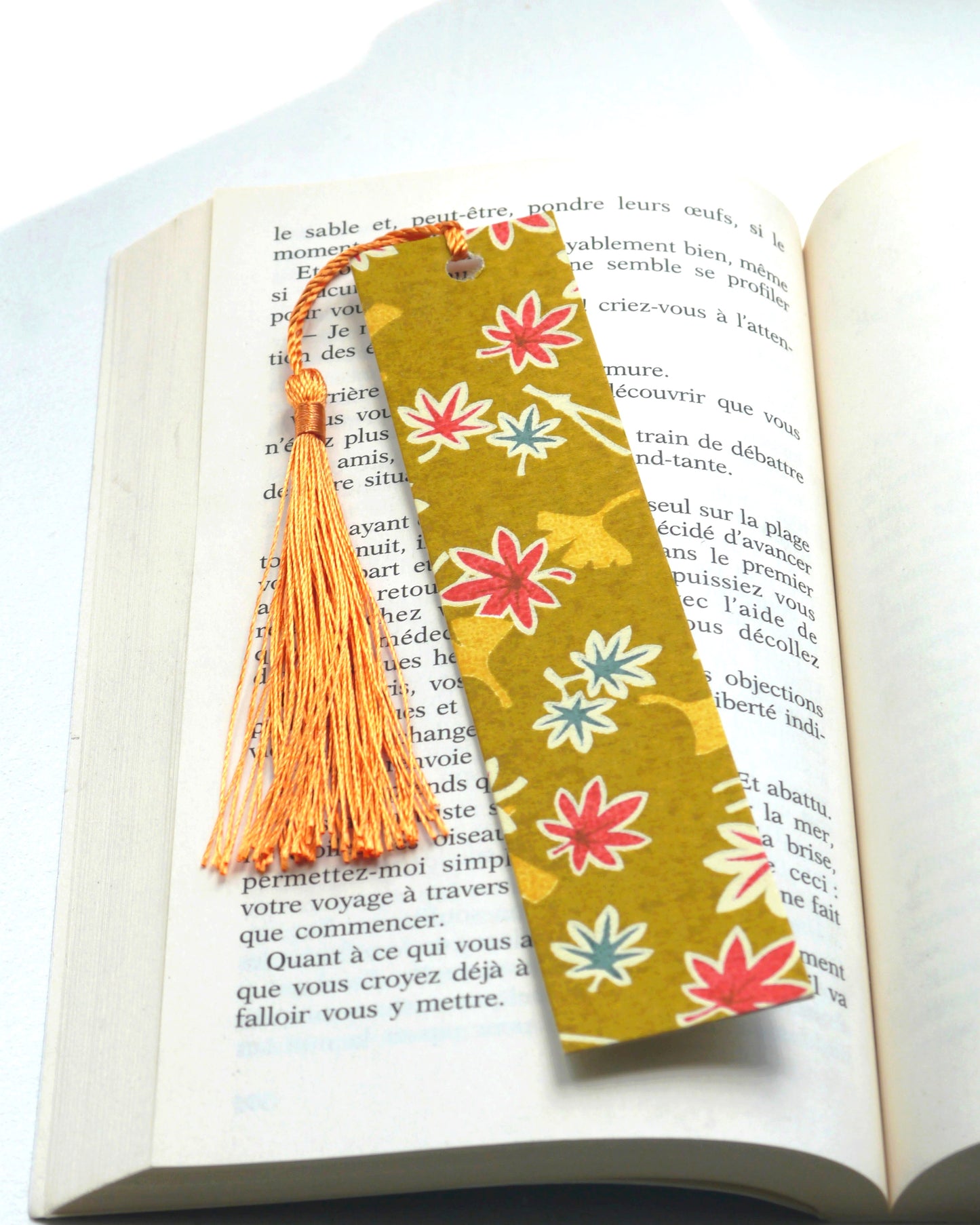 Marque-page en papier japonais - Ginkgo moutarde