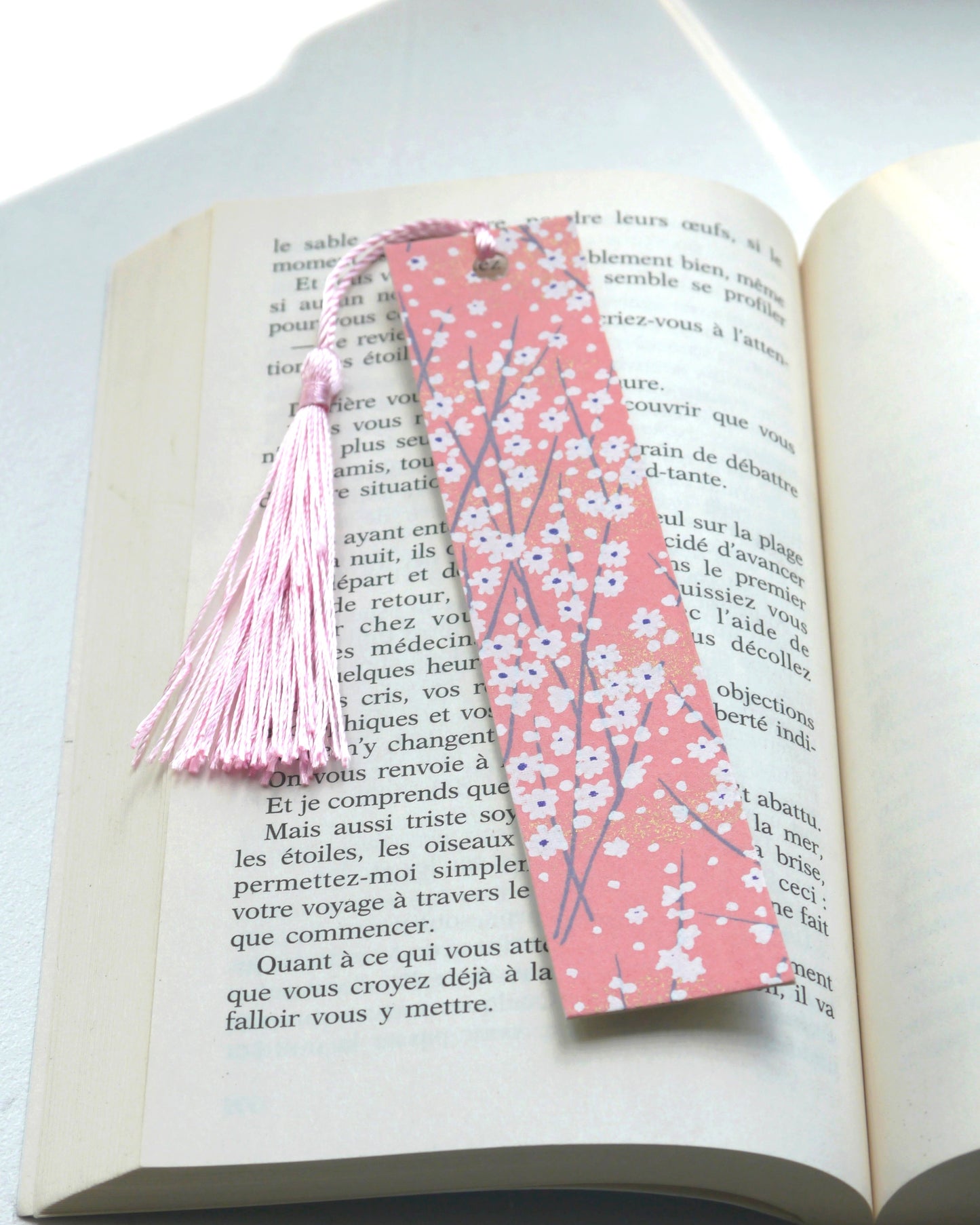 Marque-page en papier japonais - Fleurs roses