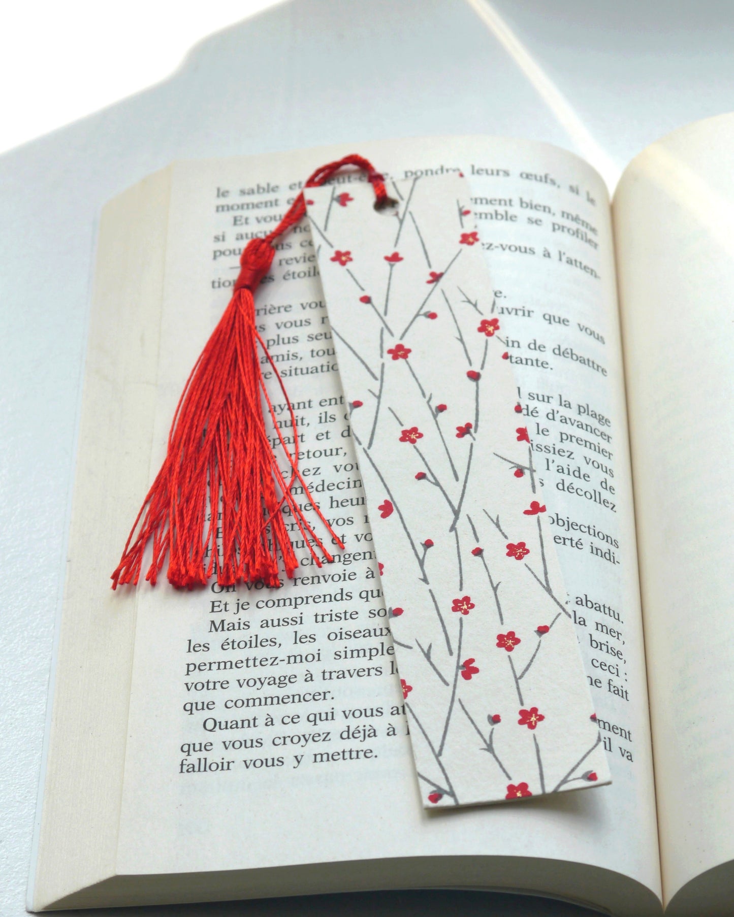 Marque-page en papier japonais - Branches de cerisiers