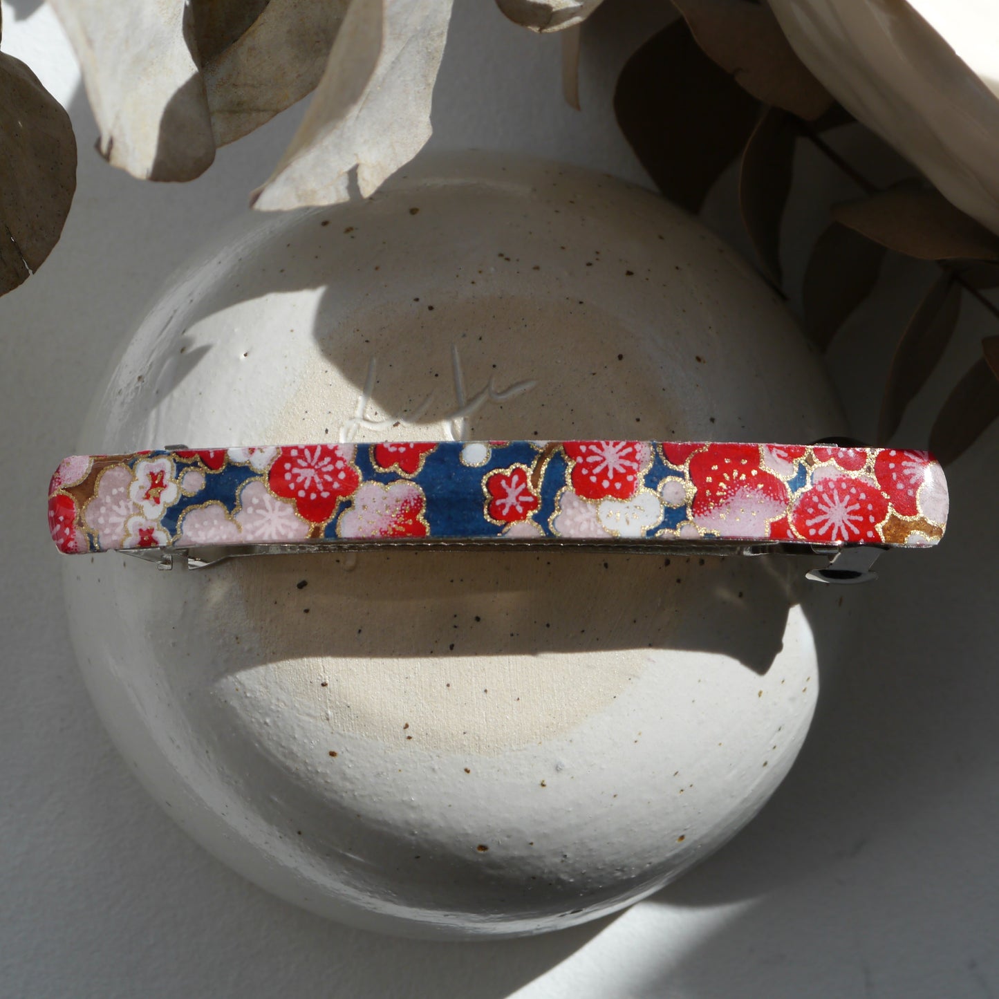 Grande barrette cheveux à clip en papier japonais - Prune