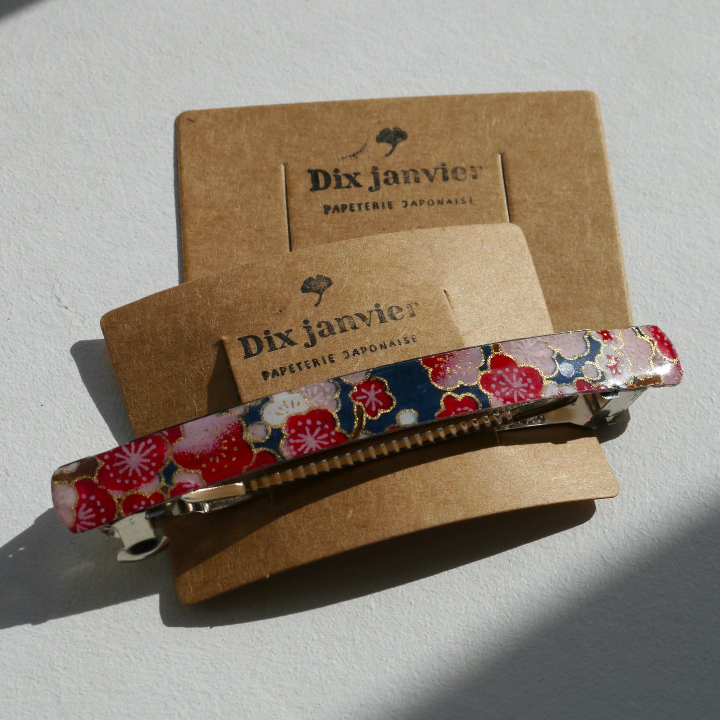 Grande barrette cheveux à clip en papier japonais - Prune