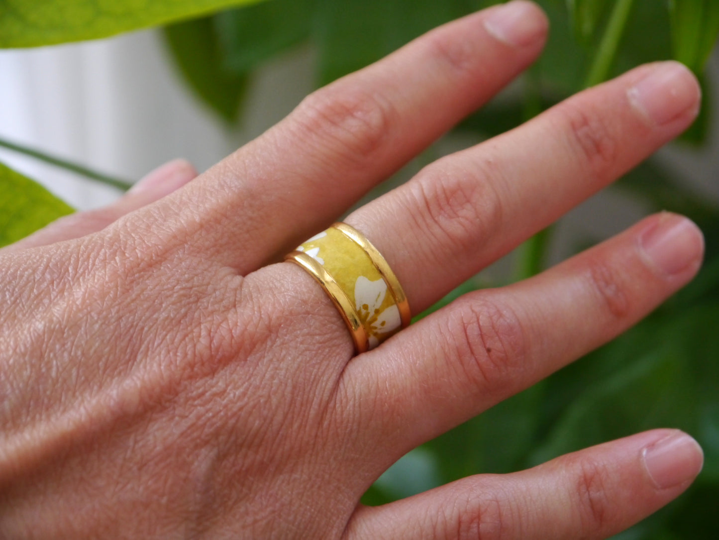 Bague anneau en papier japonais - Jaune