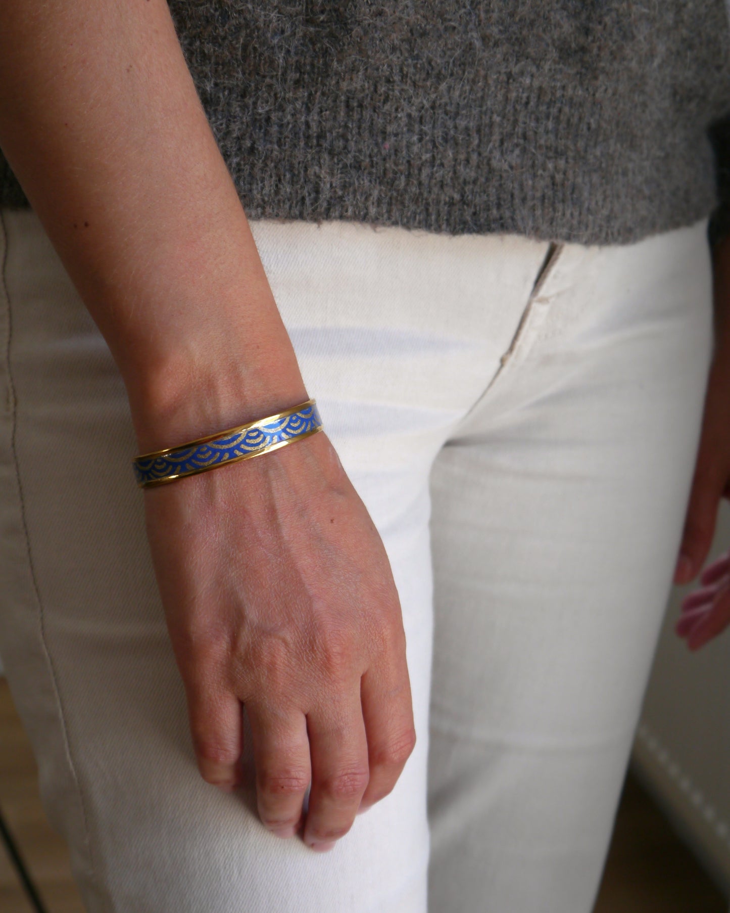 Bracelet jonc en papier japonais - Vagues dorées