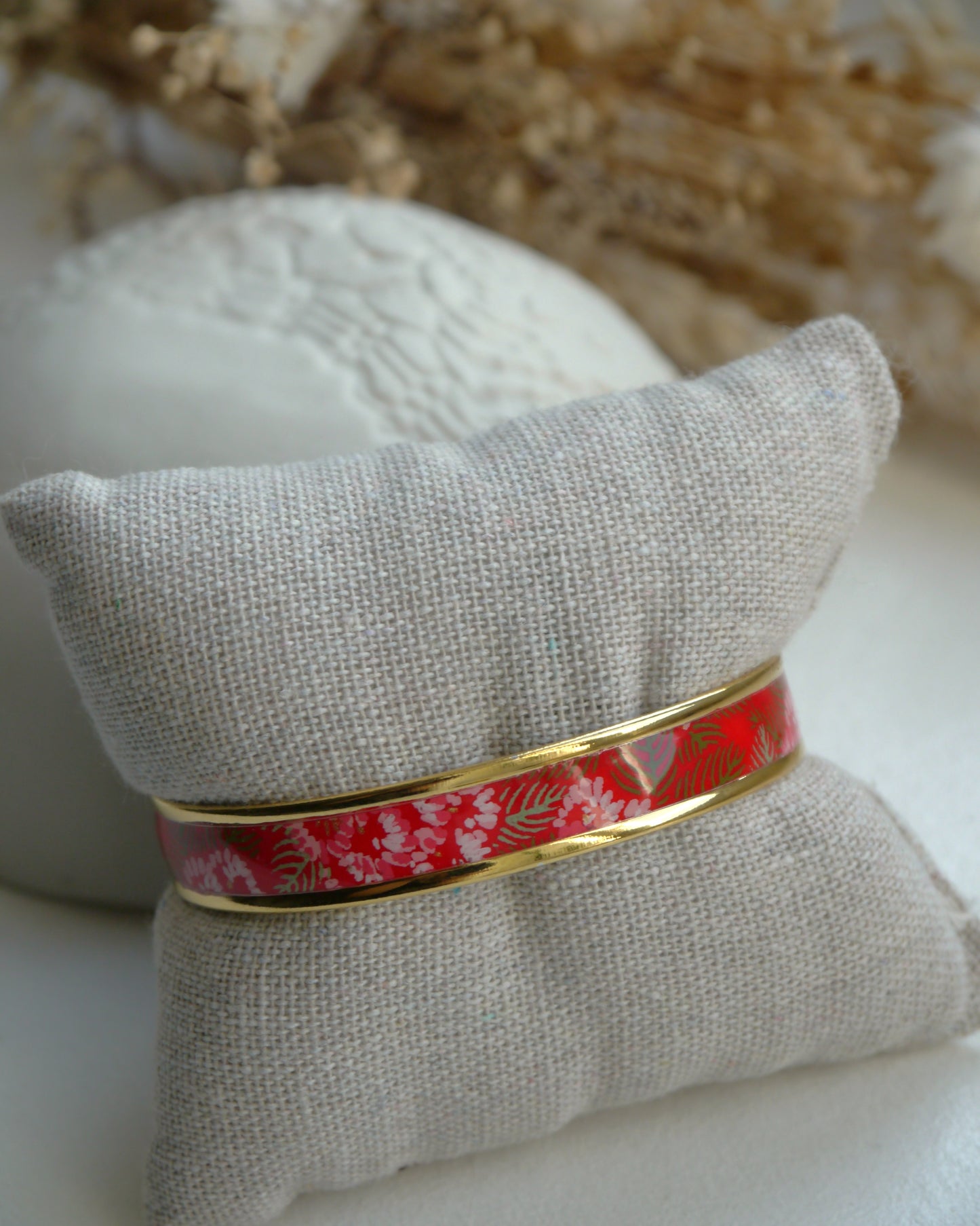 Bracelet jonc en papier japonais - Hortensia carmin