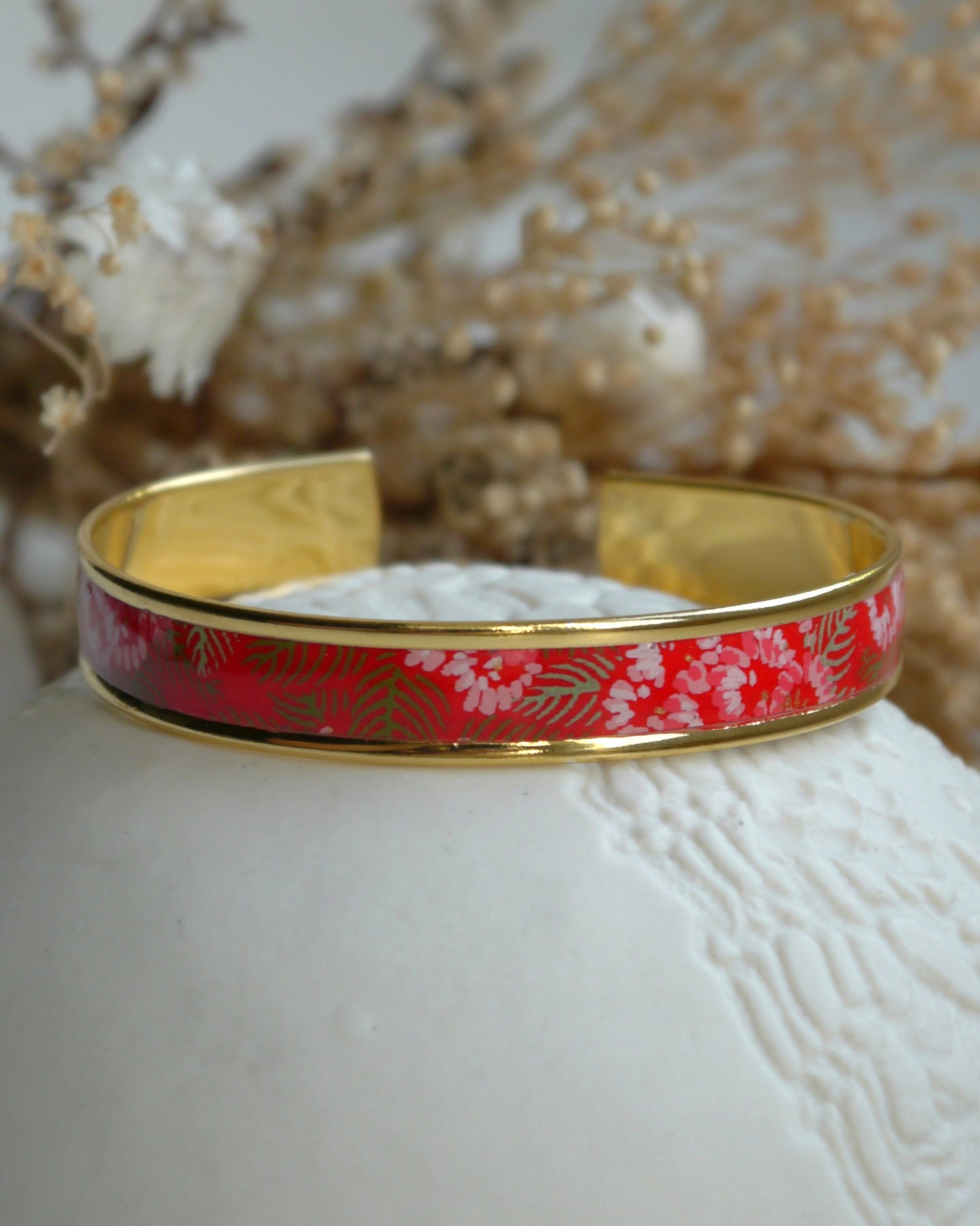 Bracelet jonc en papier japonais - Hortensia carmin
