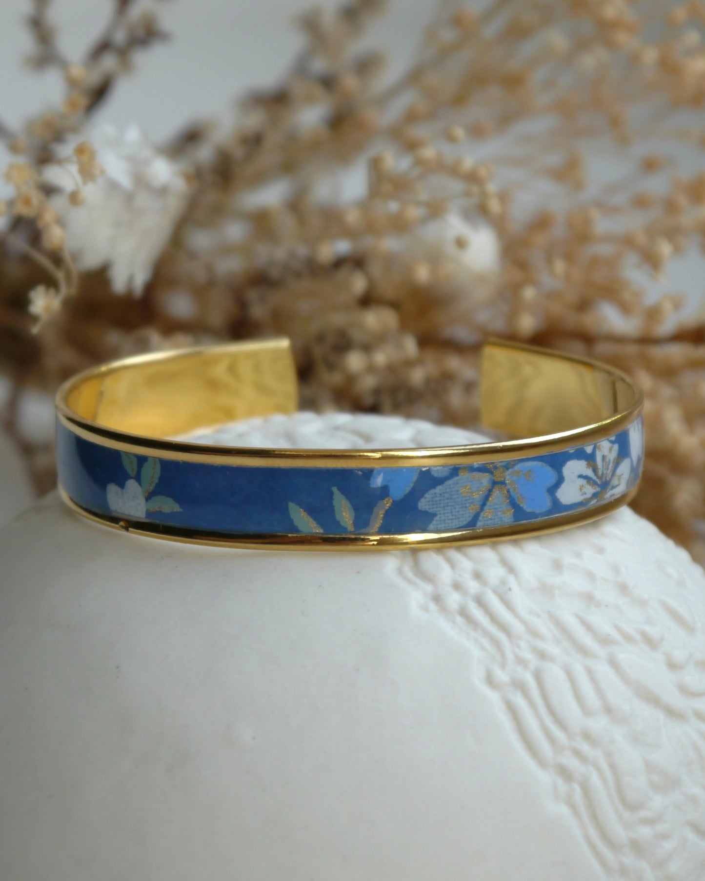 Bracelet jonc en papier japonais - Fleurs de cerisiers
