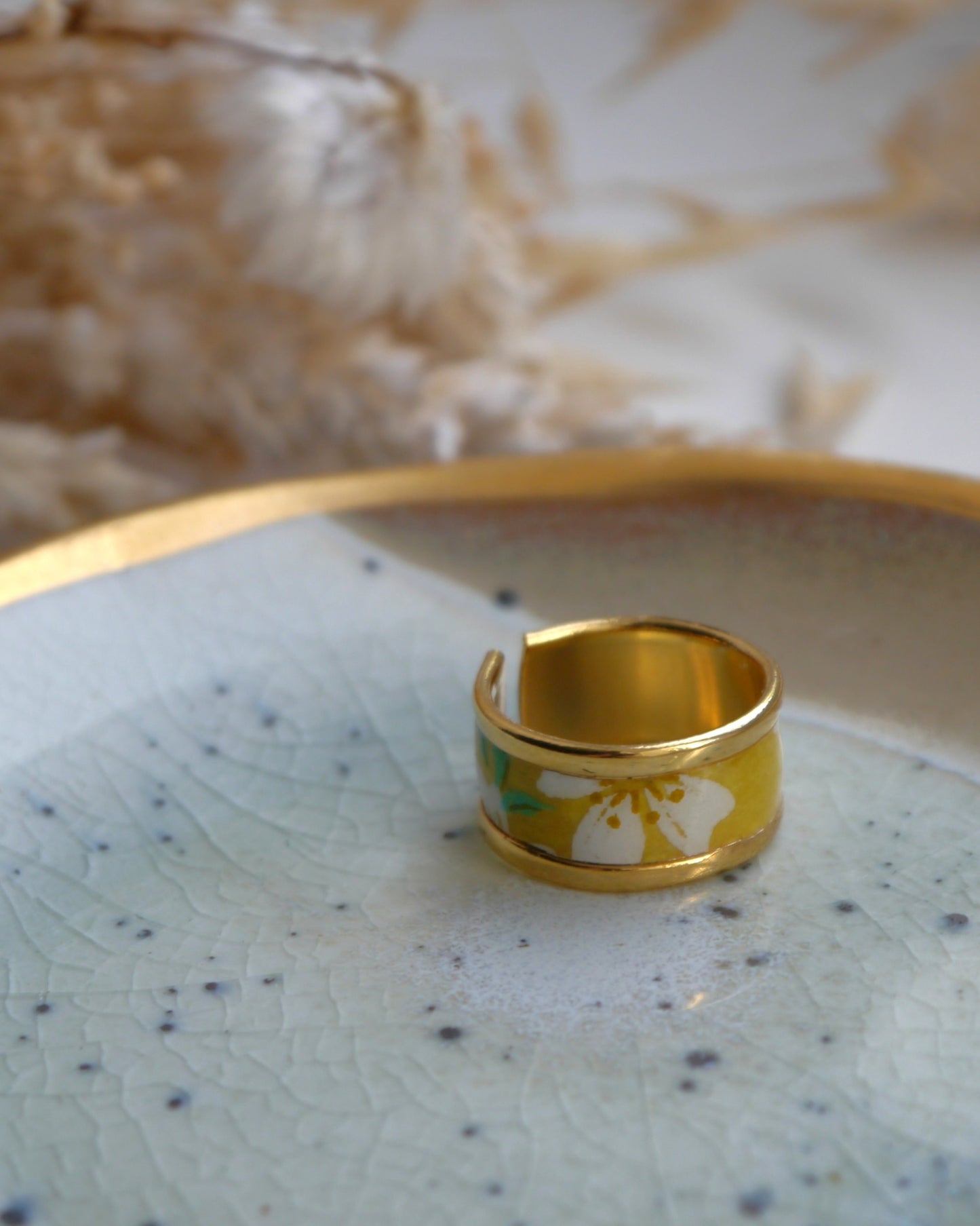 Bague anneau en papier japonais - Jaune