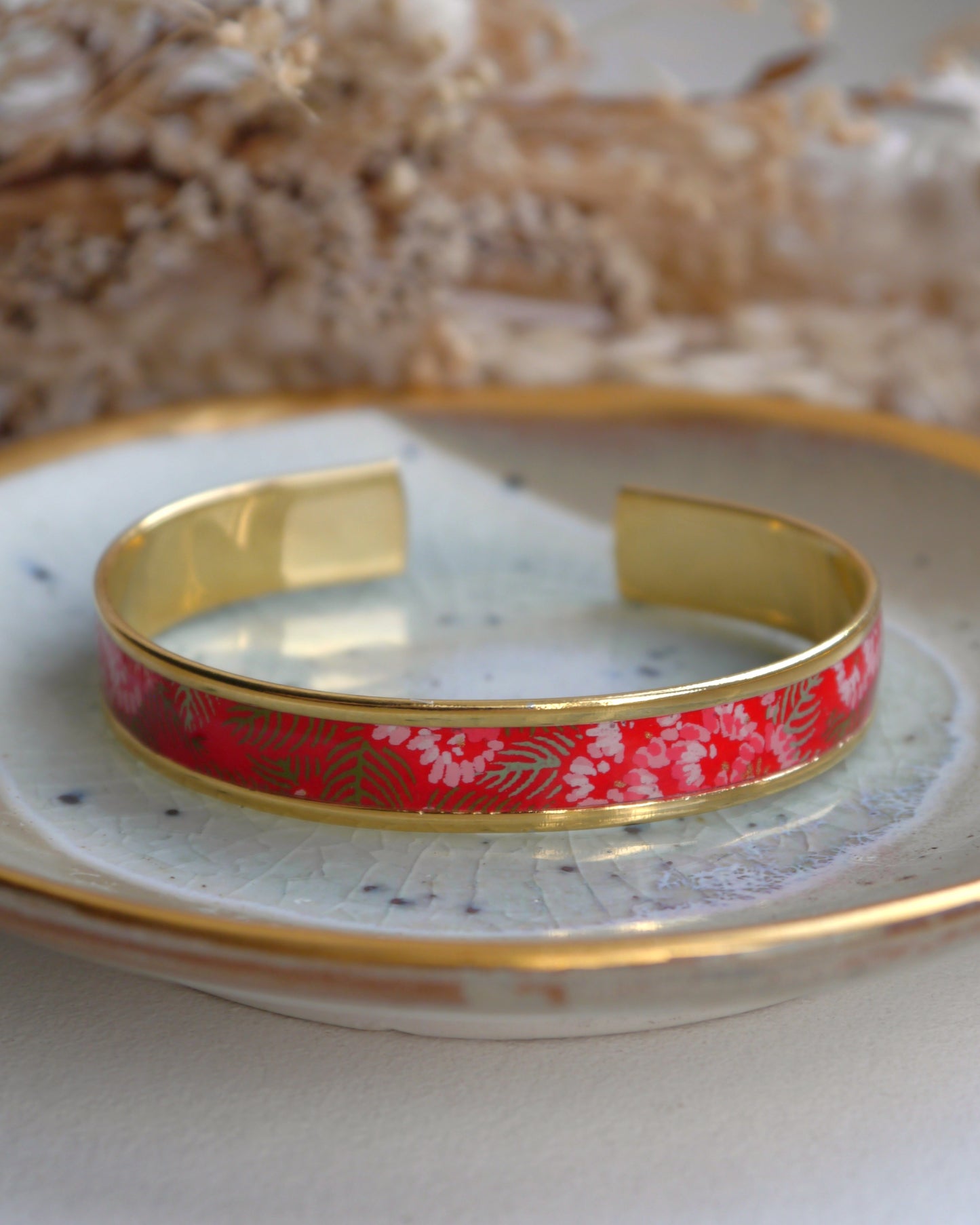 Bracelet jonc en papier japonais - Hortensia carmin