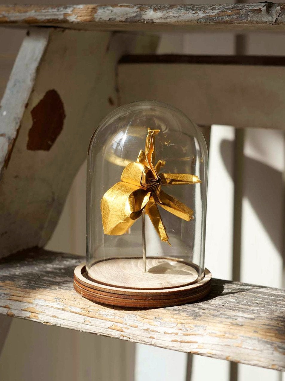 Small glass bell - Golden origami beetle