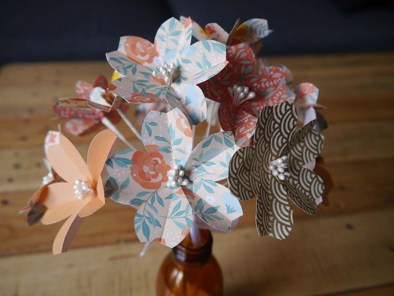 Bouquet origami fleurs de cerisiers - Pêche