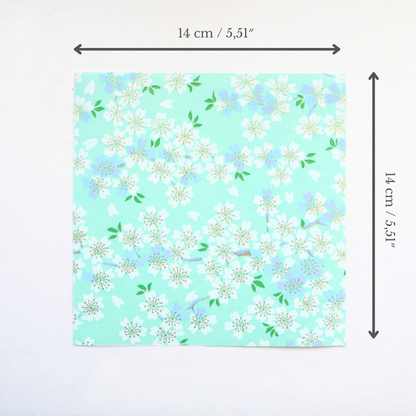 Kit of 7 Japanese origami papers - "Bergamot" - Green, mint, white, gold