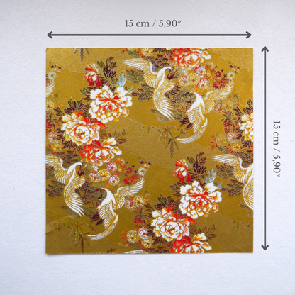 Kit de 6 papiers origami japonais 15x15 cm - "Ocre" - jaune, orange, blanc, doré