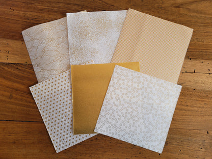 Kit de 7 papiers origami japonais - "Camomille" - Blanc et doré