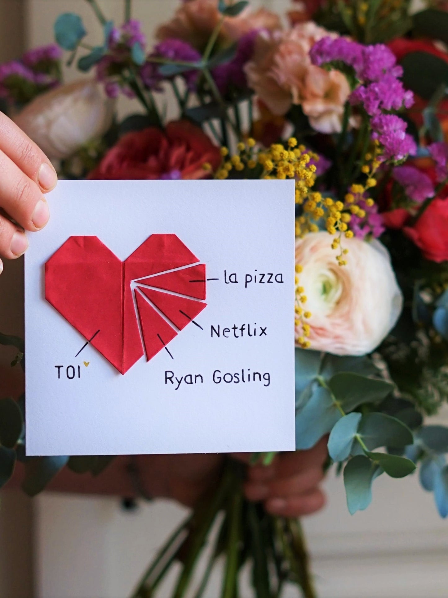 La carte origami des amoureux ou de St-Valentin - Personnalisable