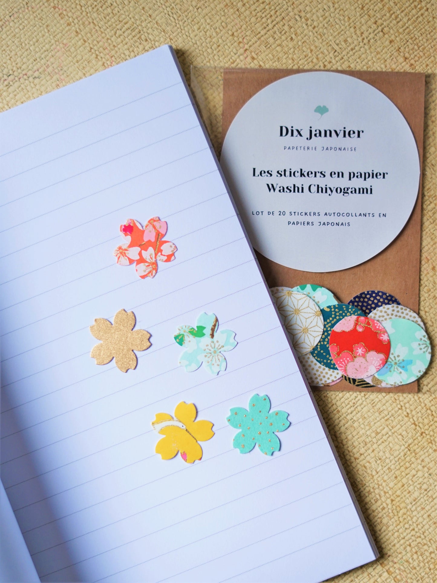 Set of 20 self-adhesive stickers in Japanese paper - Cherry blossoms