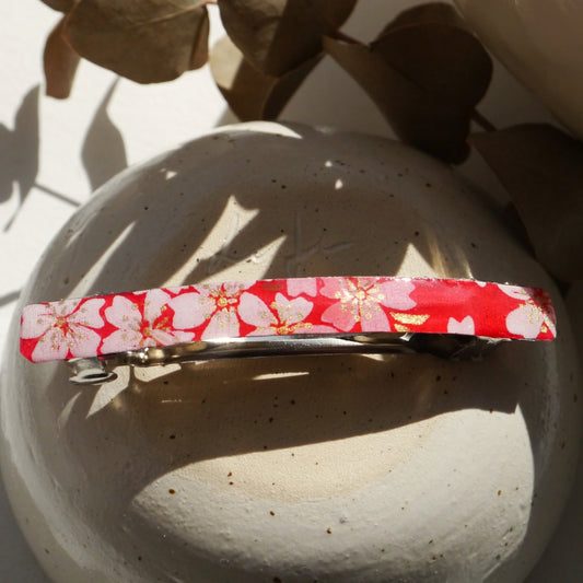 Large hair clip with clip in Japanese paper - Red