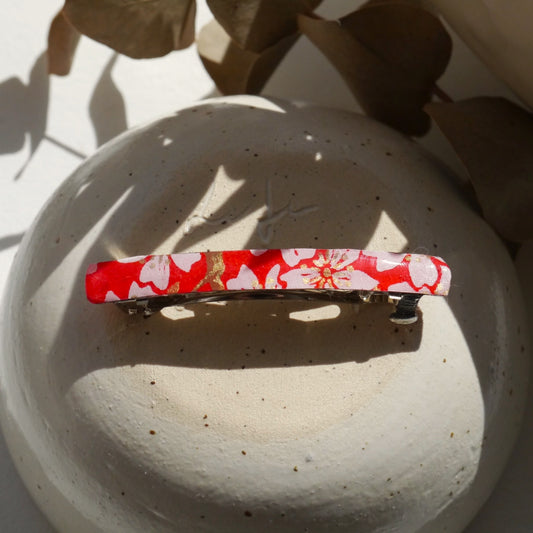Small hair clip with clip in Japanese paper - Red