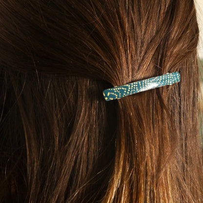Petite barrette cheveux à clip en papier japonais - Bleu canard