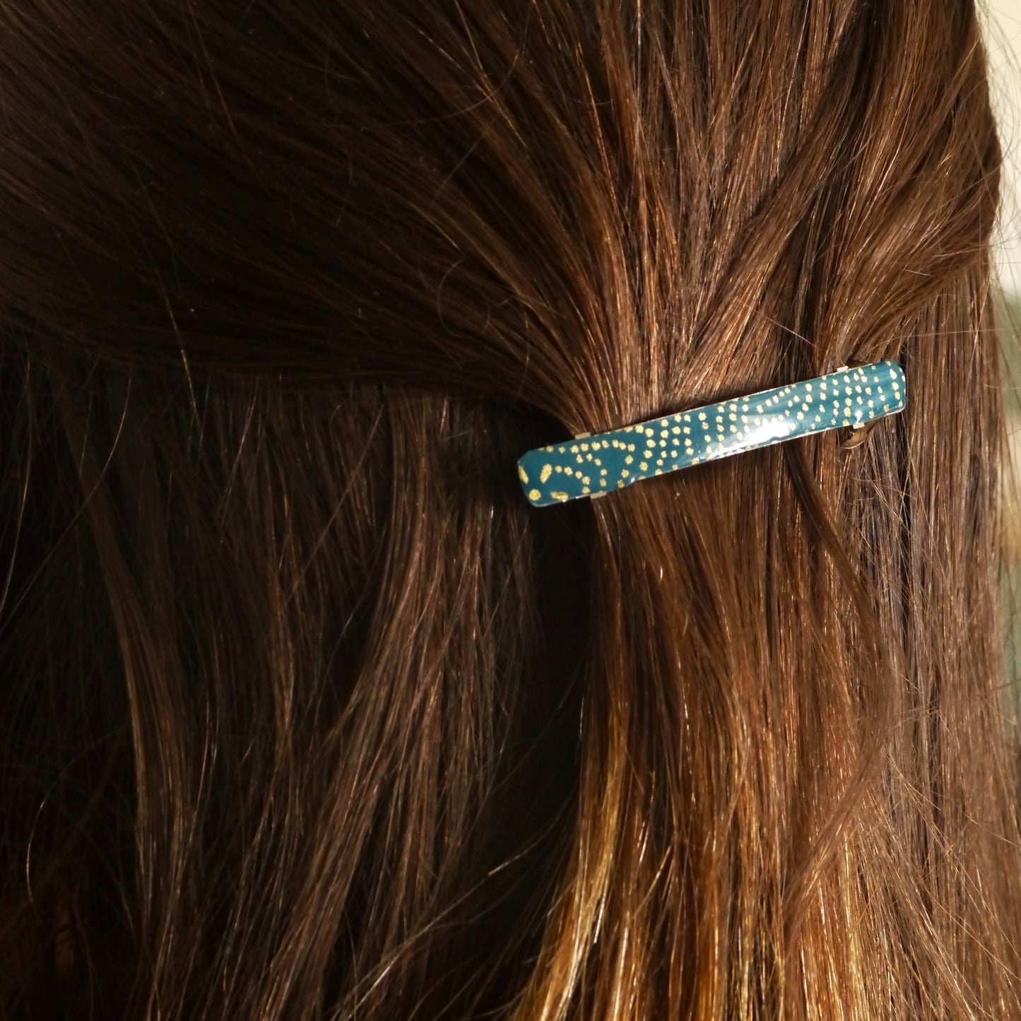 Petite barrette cheveux à clip en papier japonais - Prune