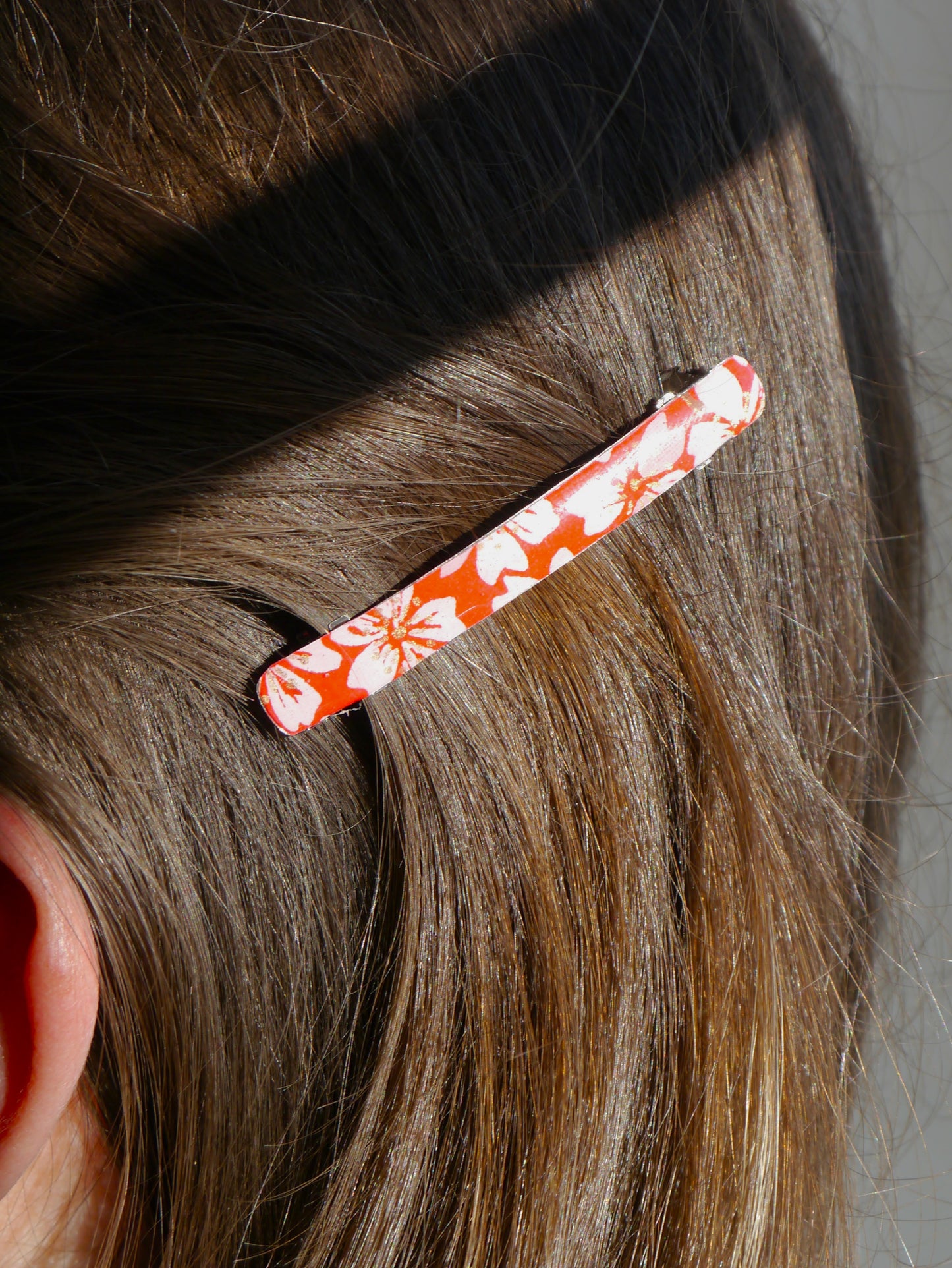 Small hair clip with clip in Japanese paper - Yellow