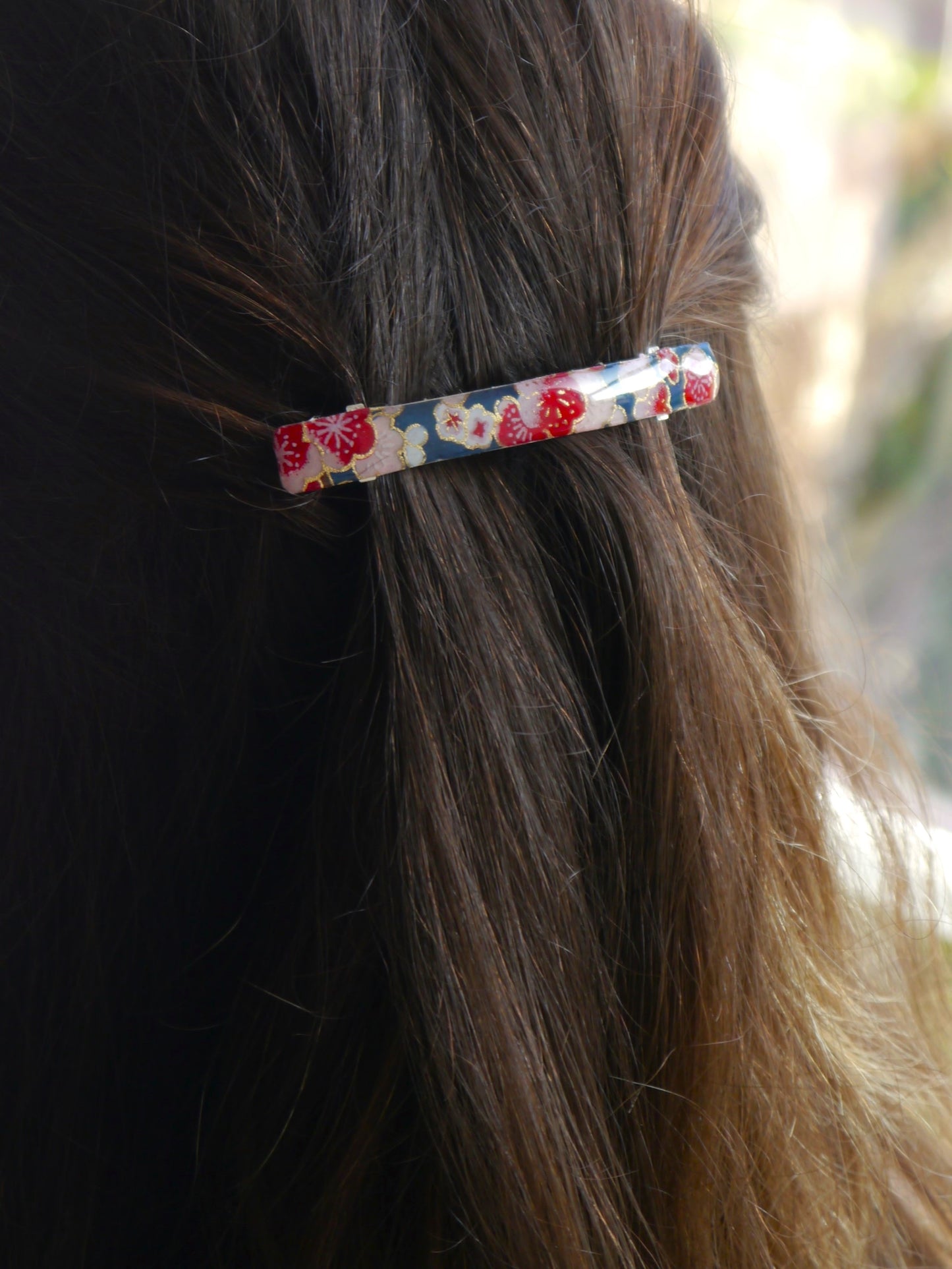 Grande barrette cheveux à clip en papier japonais - Rouge