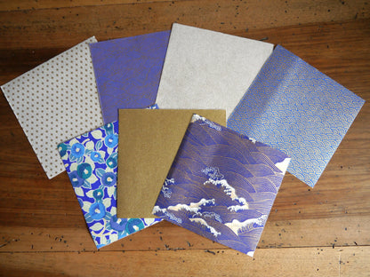 Kit of 7 Japanese origami papers - "Cobalt" - Midnight blue, purple, white, gold