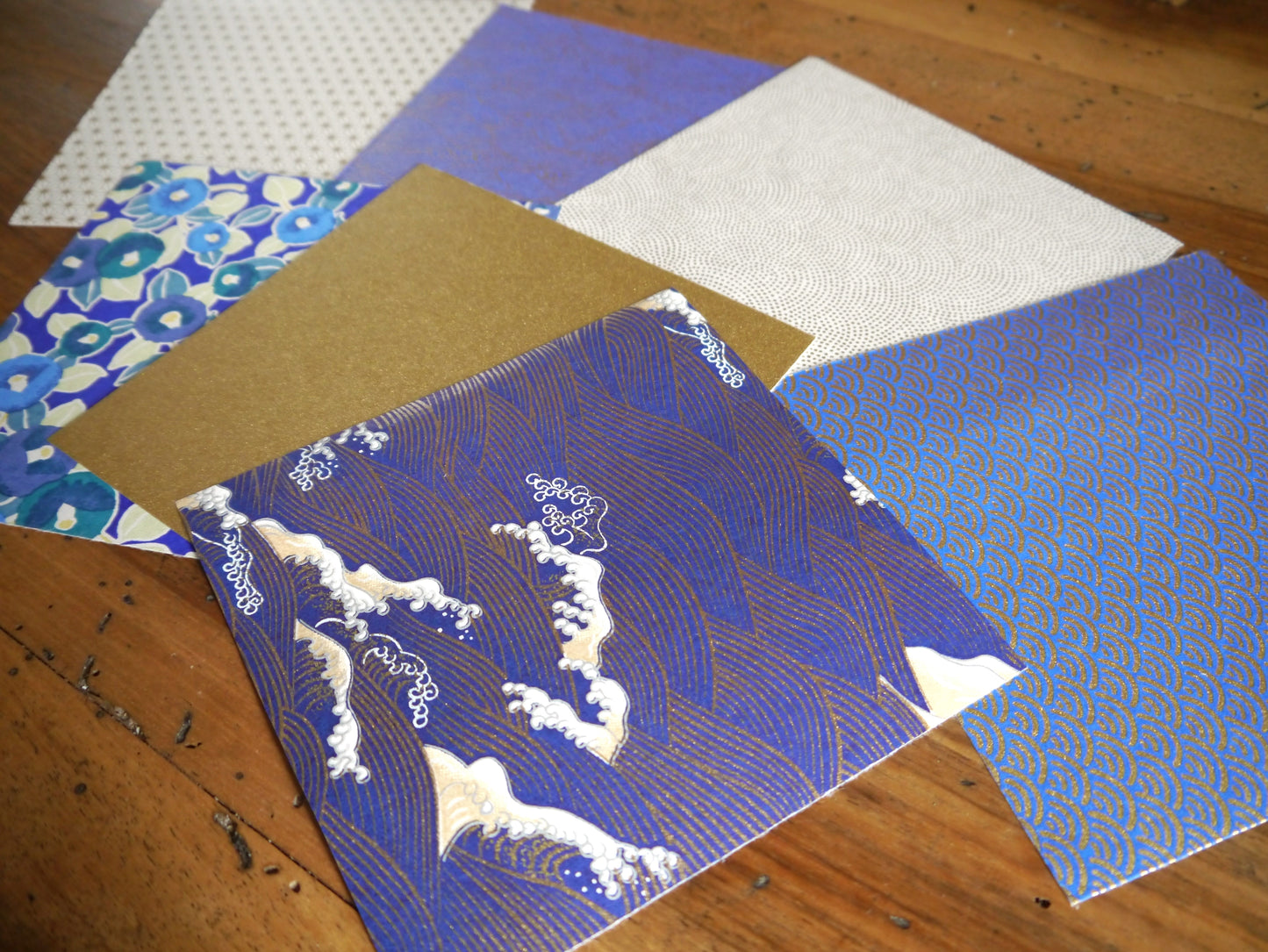 Kit of 7 Japanese origami papers - "Cobalt" - Midnight blue, purple, white, gold