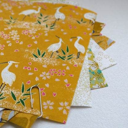 Kit of 7 Japanese origami papers - "Citrus" - Yellow, mustard, white, gold