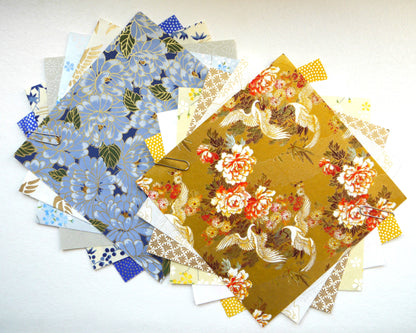 Kit de 6 papiers origami japonais 15x15 cm - "Ocre" - jaune, orange, blanc, doré