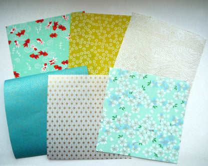 Kit of 7 Japanese origami papers - "Bergamot" - Green, mint, white, gold