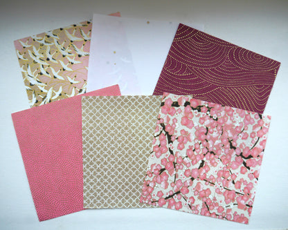 Kit of 7 Japanese origami papers - "Citrus" - Yellow, mustard, white, gold