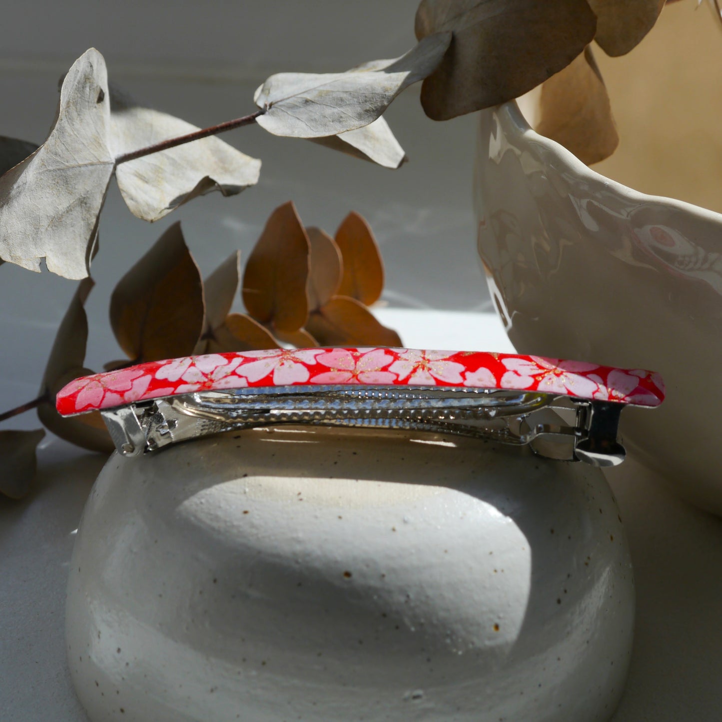 Grande barrette cheveux à clip en papier japonais - Rouge