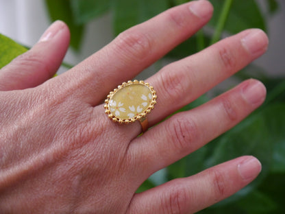 Bague médaillon en papier japonais - Jaune moutarde