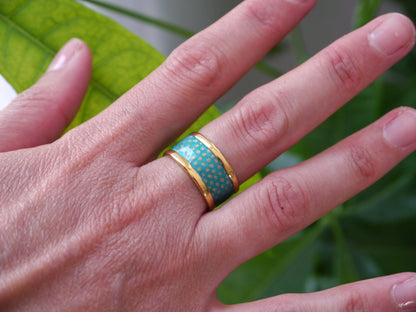 Bague anneau en papier japonais - Turquoise