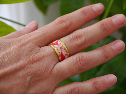 Bague anneau en papier japonais - Rouge