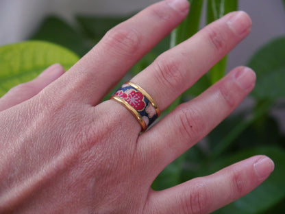 Bague anneau en papier japonais - Prune