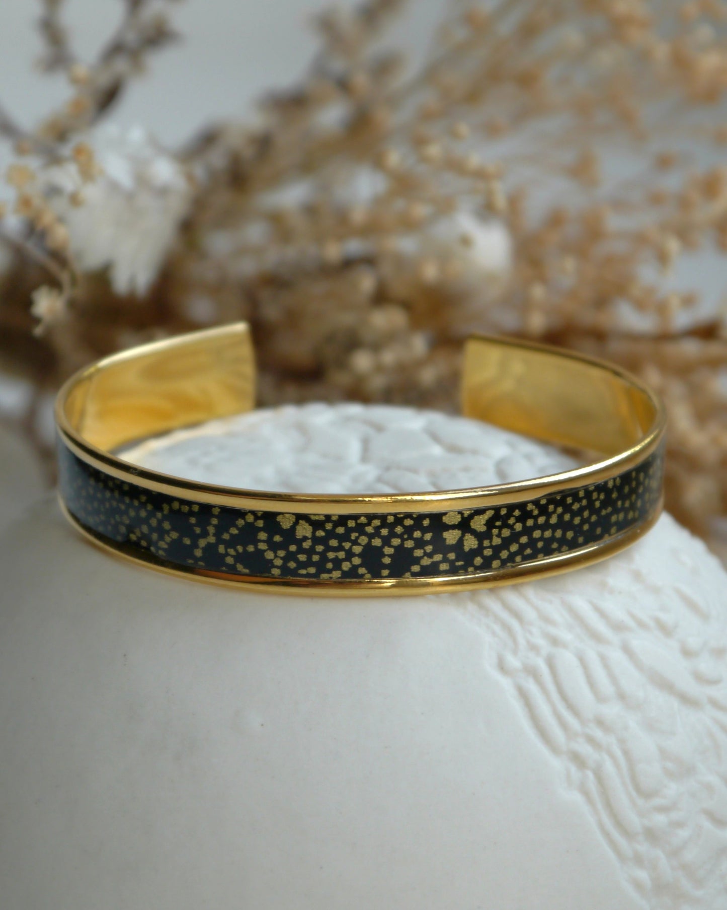 Bracelet jonc en papier japonais - Noir et or