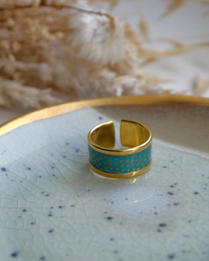 Bague anneau en papier japonais - Turquoise
