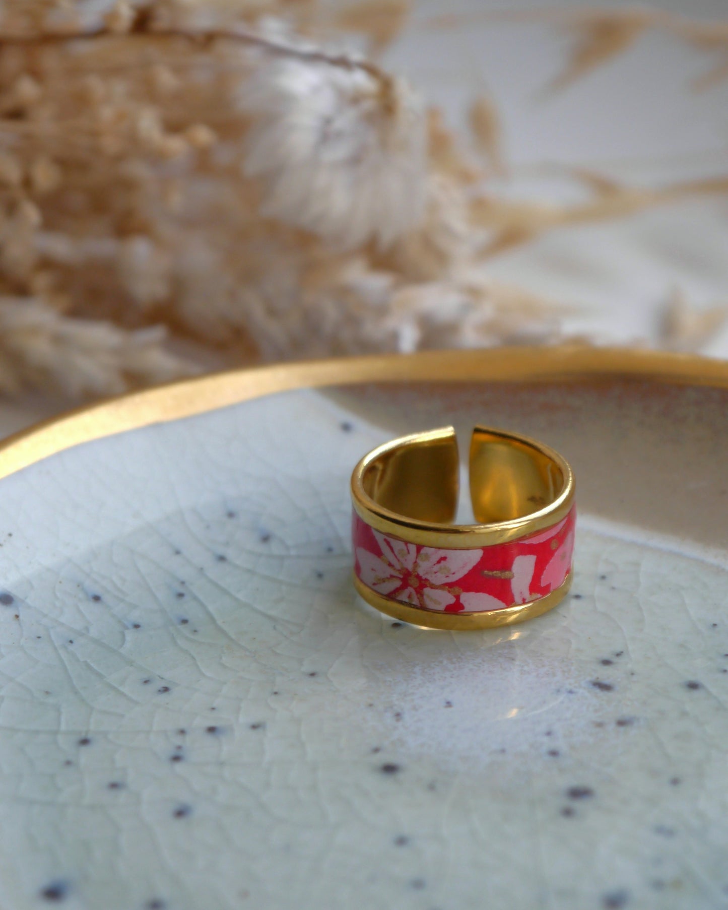 Bague anneau en papier japonais - Rouge