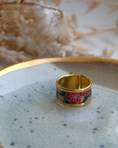 Bague anneau en papier japonais - Prune