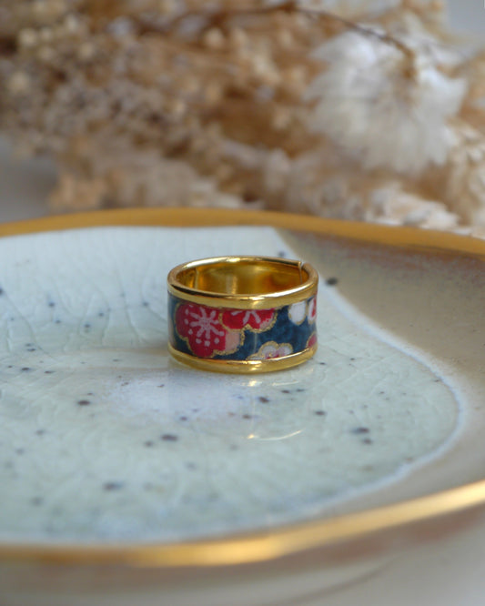 Bague anneau en papier japonais - Prune