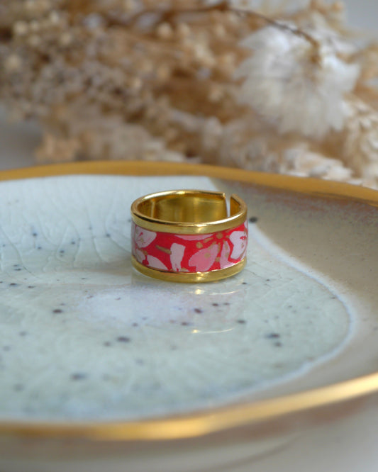 Bague anneau en papier japonais - Rouge