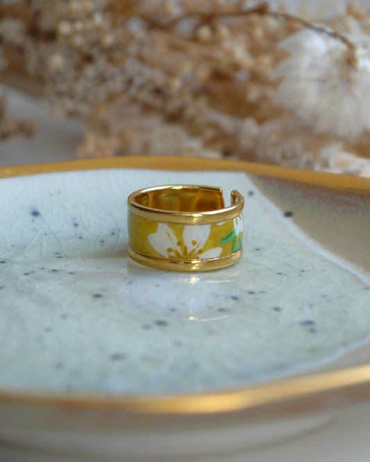 Bague anneau en papier japonais - Jaune