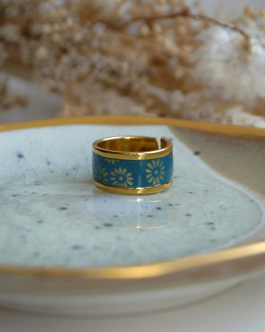 Bague anneau en papier japonais - Fleurs canard