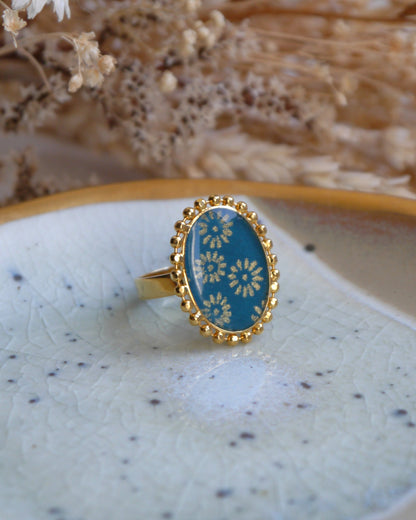 Bague médaillon en papier japonais - Fleurs canard